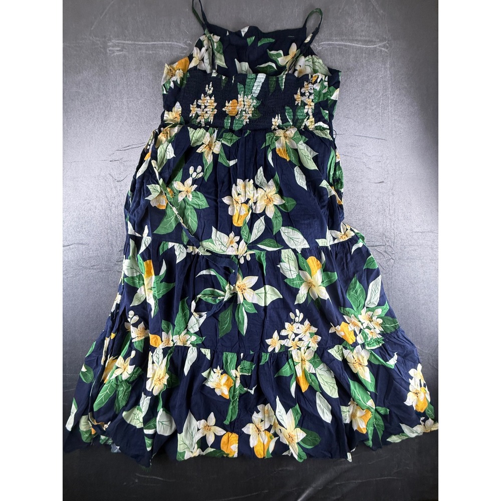Old Navy Womens XXL Navy Blue Floral Lemon Print Tiered Maxi Dress Sleeveless - Picture 2 of 7